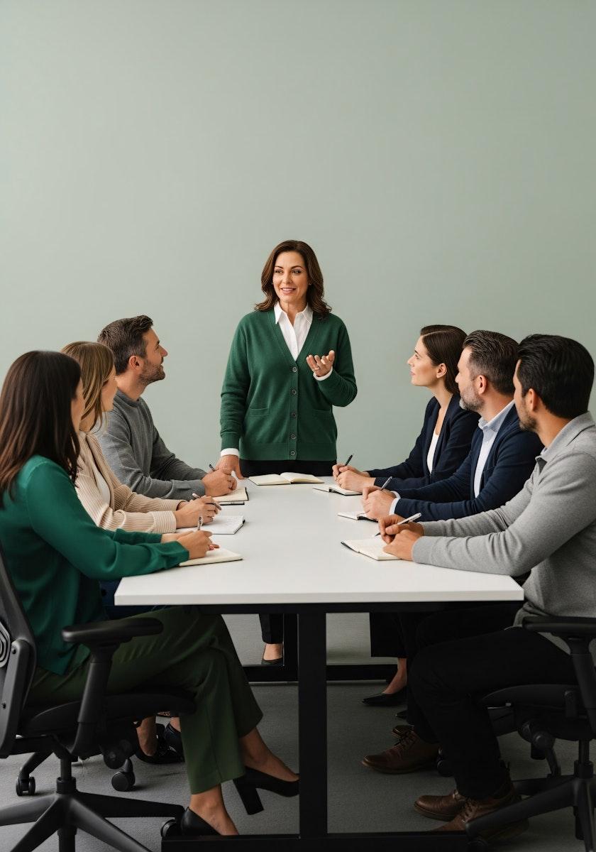 Team discussion in conference room